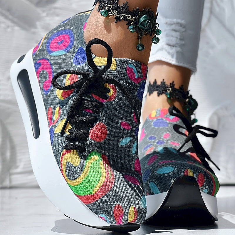Paisley Print Slip On Sneakers With Side Lace Up Design