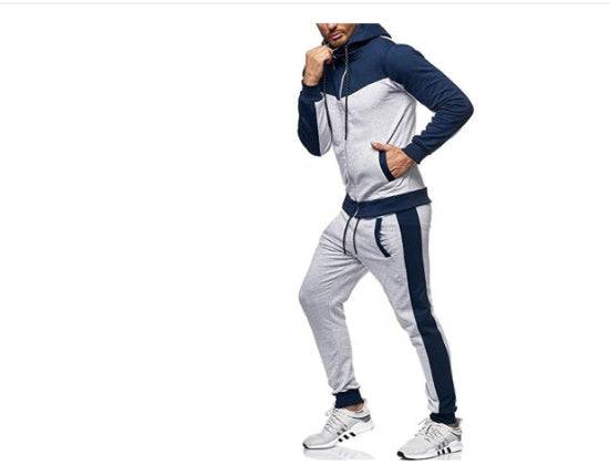 Men Hooded Color Block Cardigan Set With Trousers