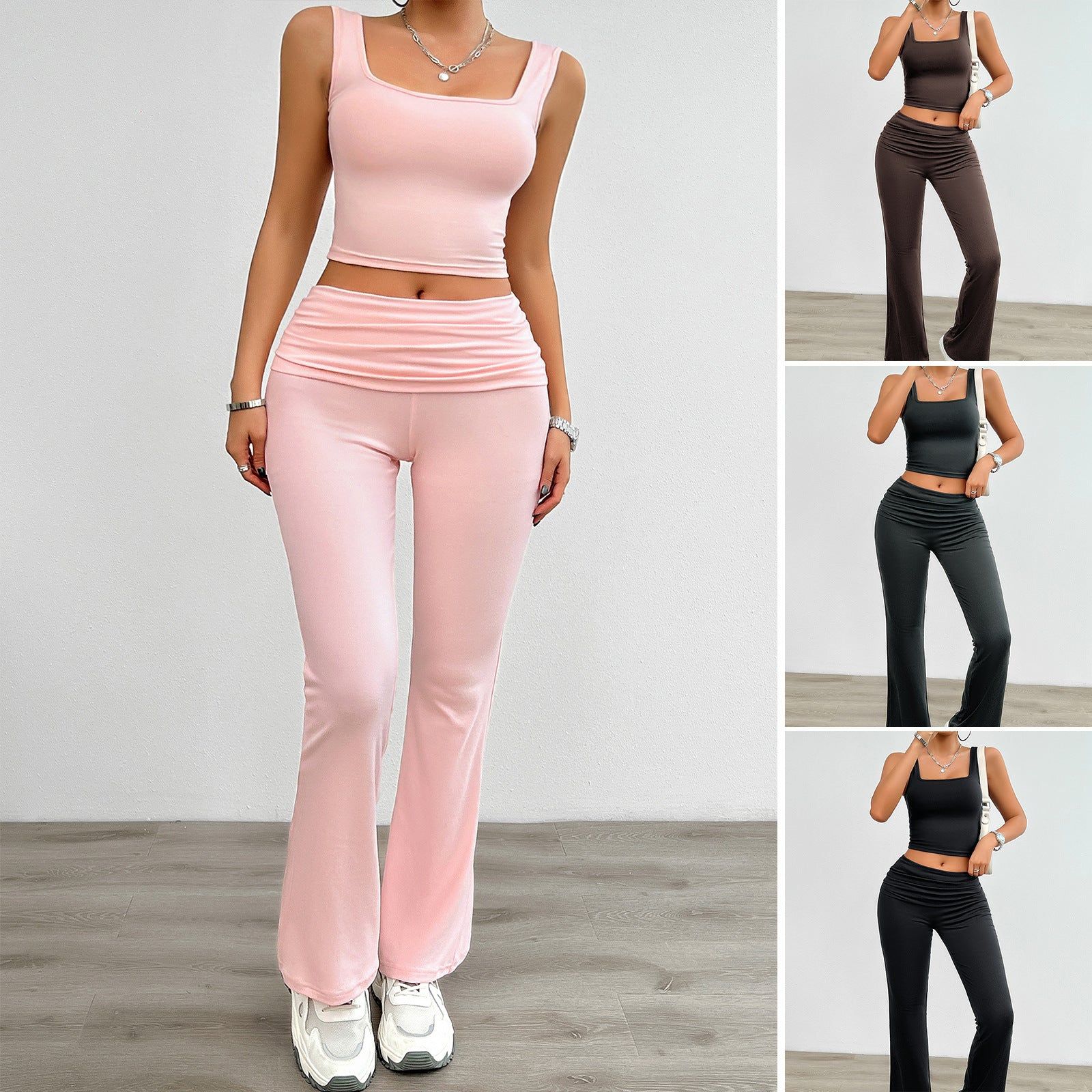 Womens Pant Top Set Slim Trousers Sleeveless Vest Two Piece