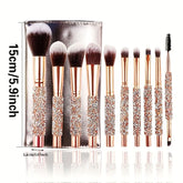 10PCS Luxury Crystal Makeup Brush Set for Face and Eyes
