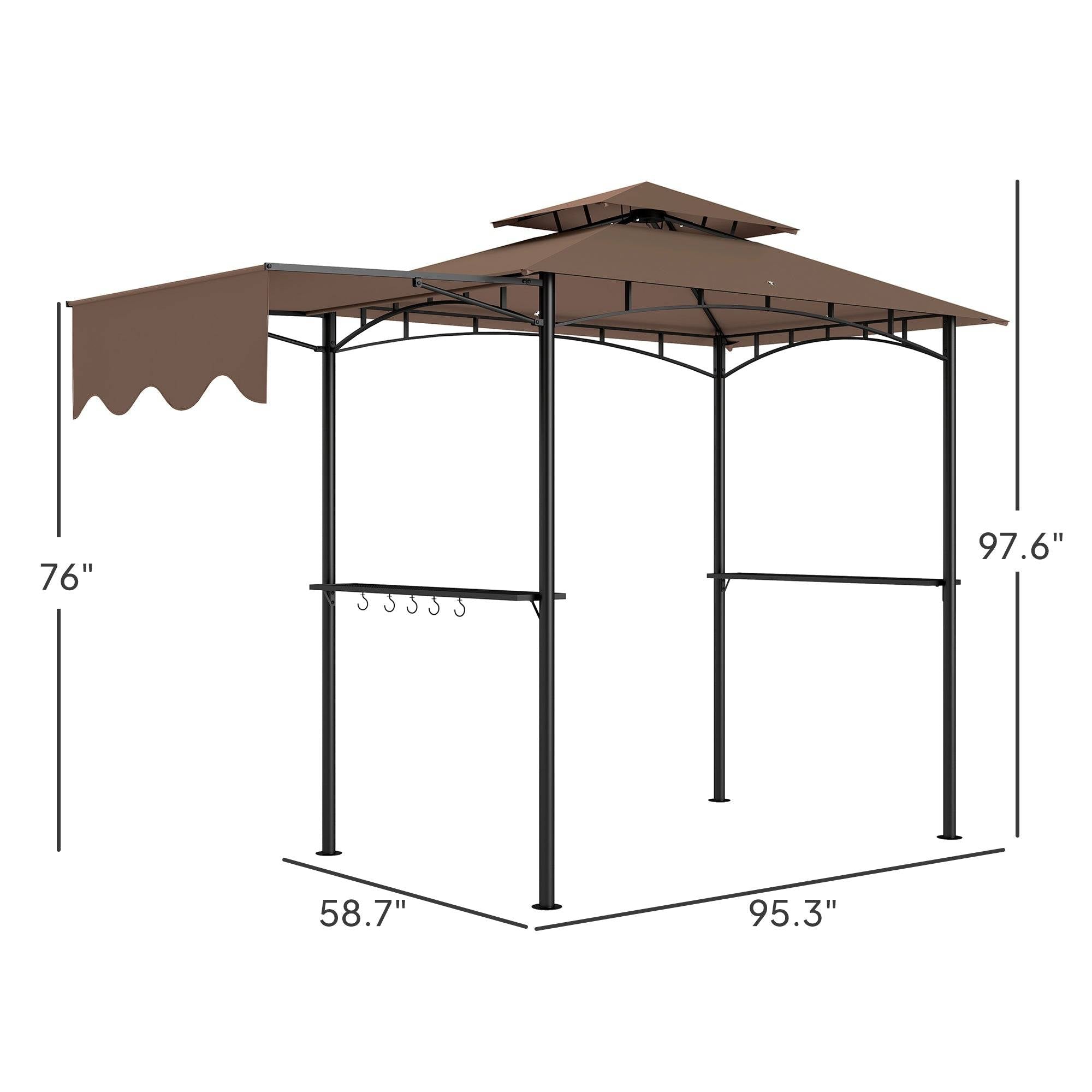 Outdoor Grill Gazebo With Double Roof And Side Shelves