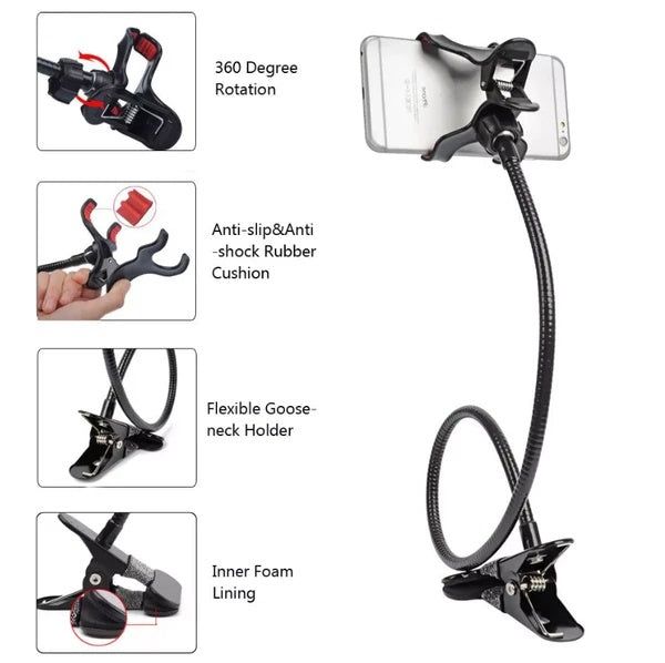 Gooseneck Phone Stand Adjustable Clip Mount
