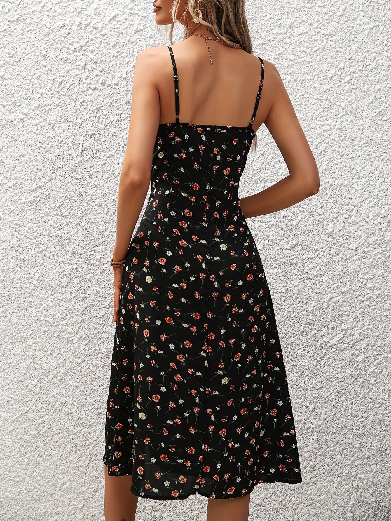 Womens Polka Dot Suspender Dress Summer Long Split Hem