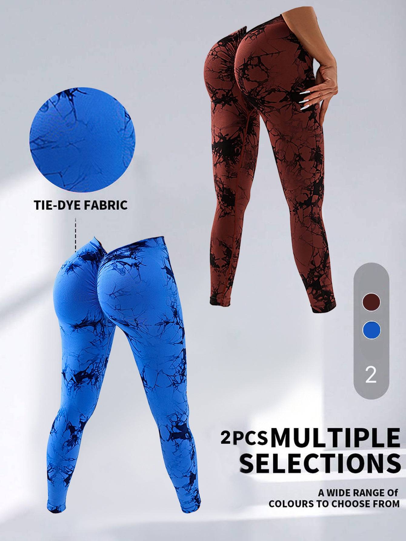 Leggings Tie Dye High Waist V Back Peach Lift 2 Pack