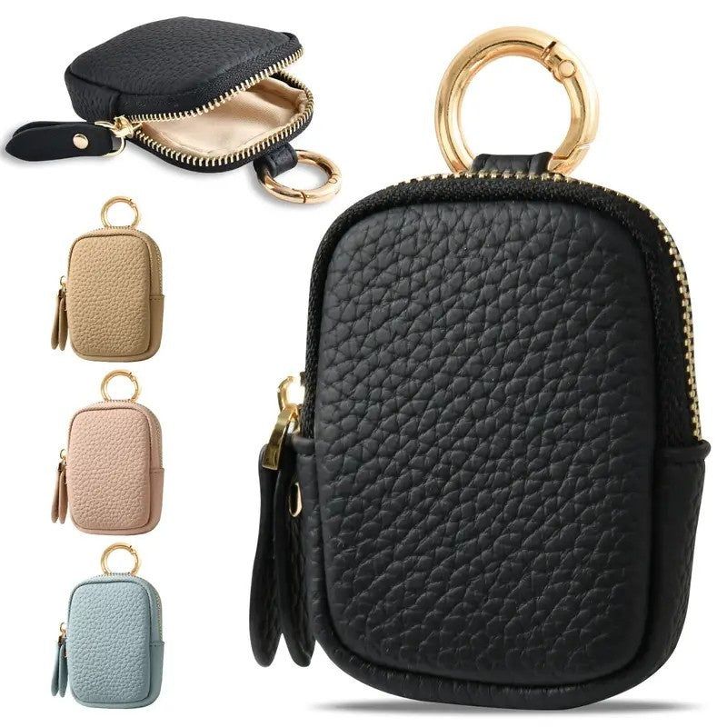 Mini Leather Wallet Coin Purse With Zipper Keychain