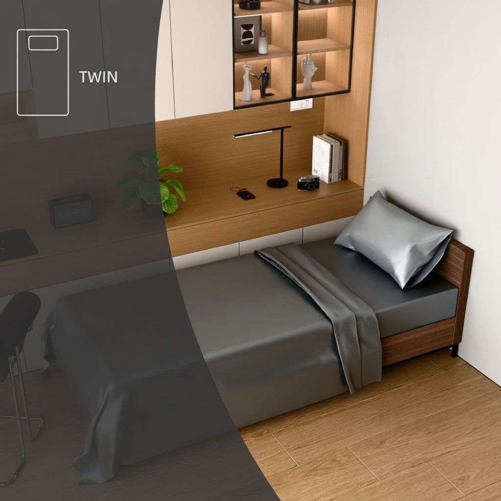 Twin Satin Bed Sheets Set 3 Piece Grey