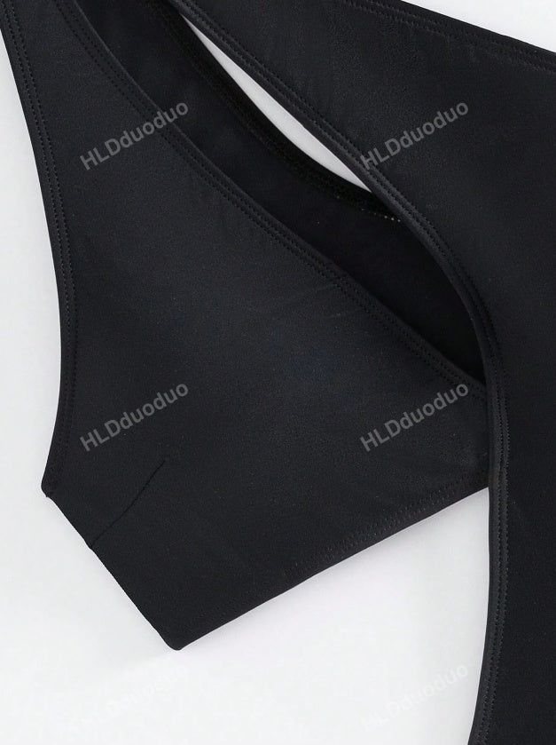 Bikini Set for Women Solid Color Stretch Knit Swimwear