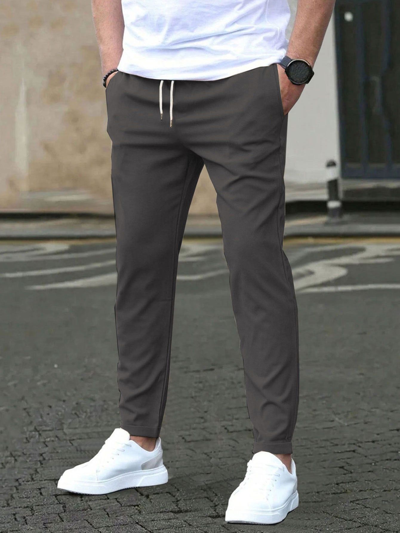 Mens Straight Leg Cropped Pants with Slim Fit Design