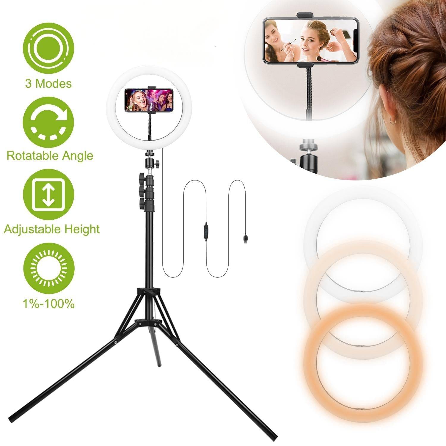 10in LED Ring Light with Tripod Stand and Phone Holder