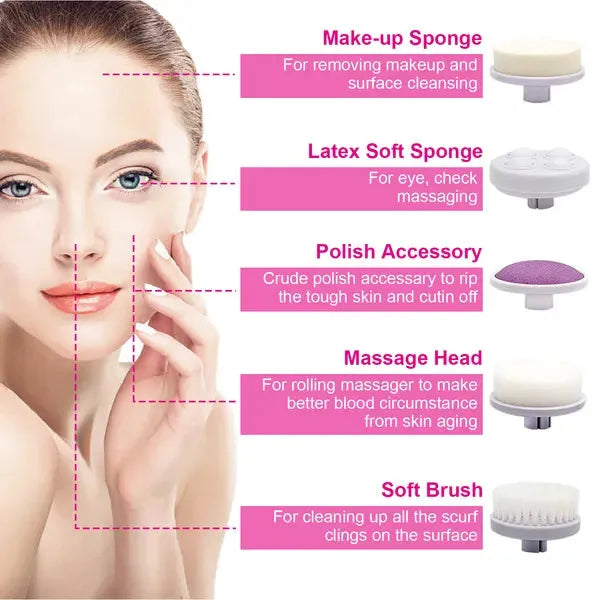 5-in-1 Face Scrubber with 360° Rotating Brush Heads