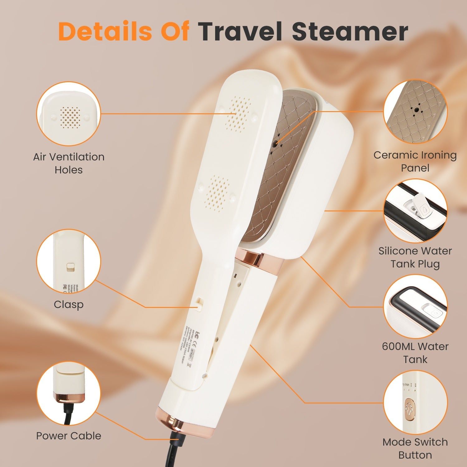 Travel Clothes Steamer with Rotating Head and Fast Heating