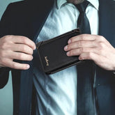 Wallet Men PU Leather Trifold Zippered Multi Card Design