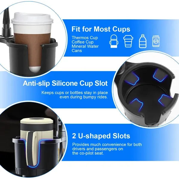 Car Cup Holder 2 in 1 Rotating Phone Mount Adjustable Base