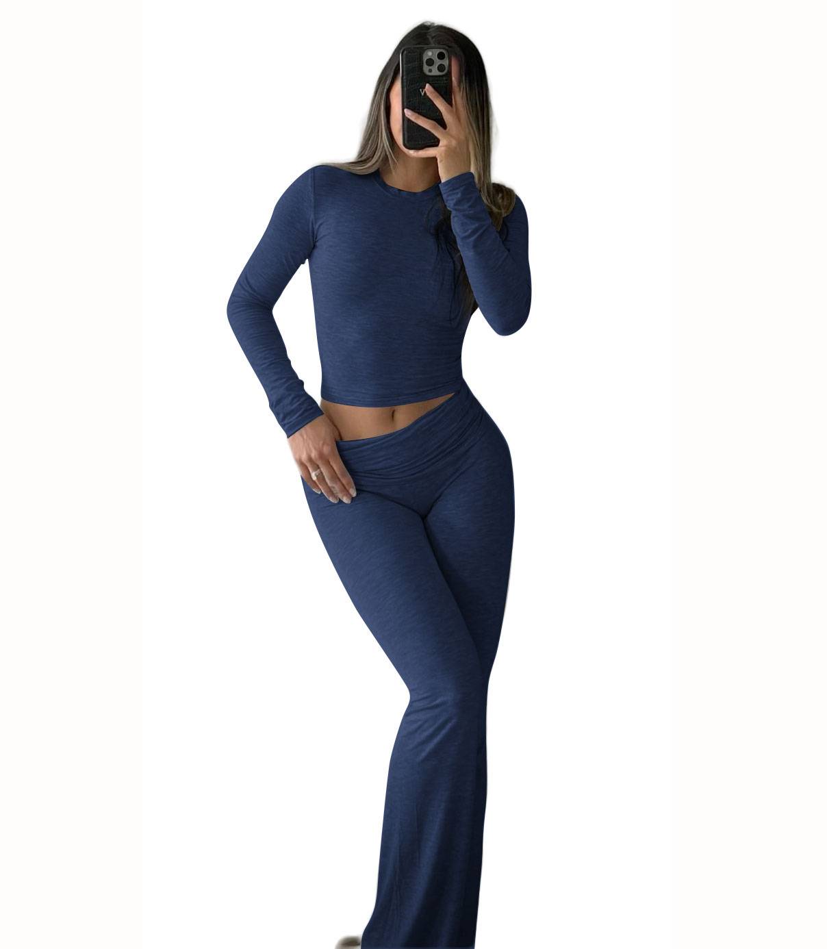 Womens Two Piece Set Long Sleeve Top High Waist Pants