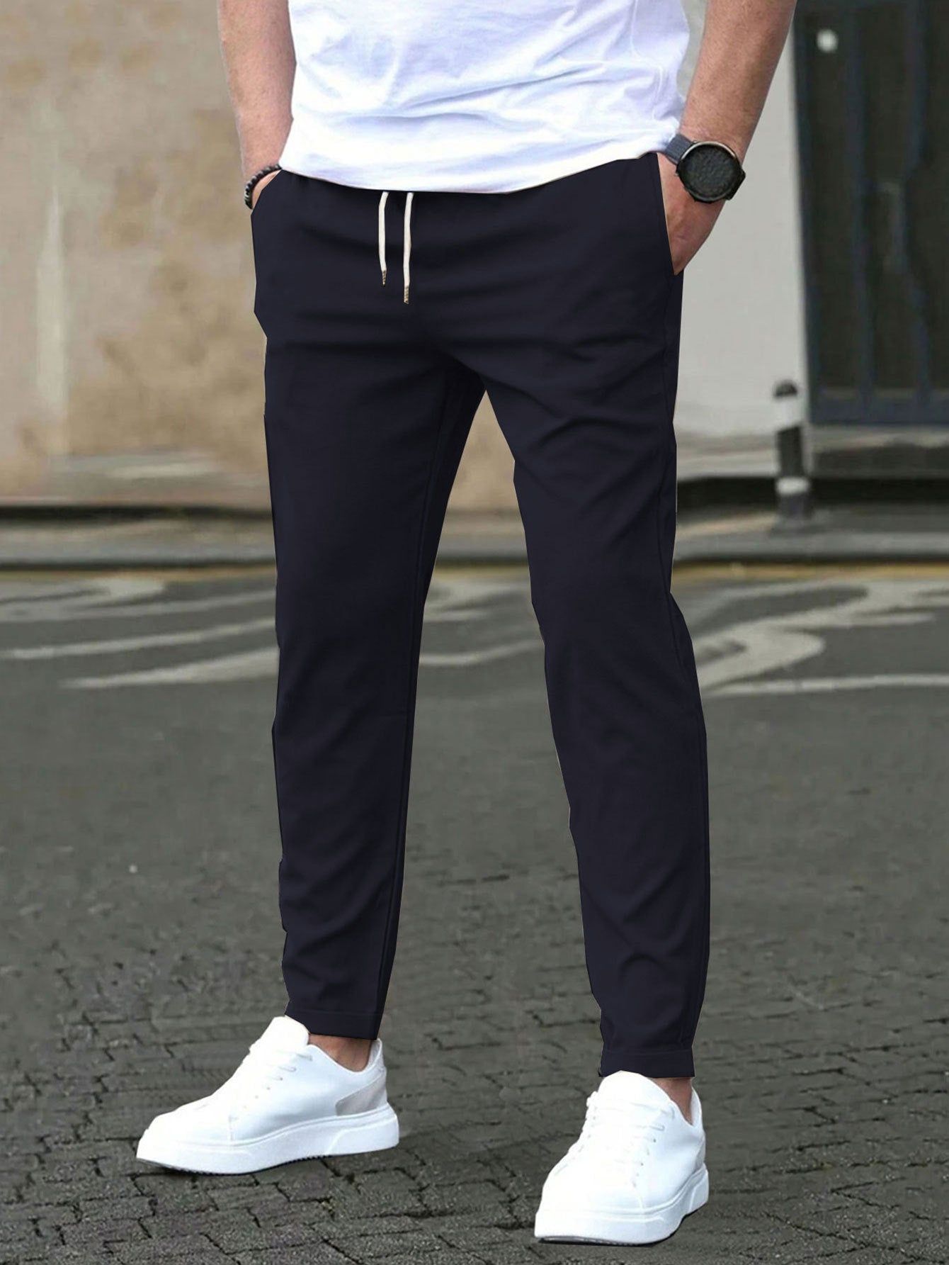 Mens Straight Leg Cropped Pants with Slim Fit Design