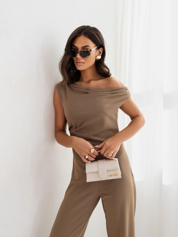 Women Jumpsuit with Falling Straps and Zipper