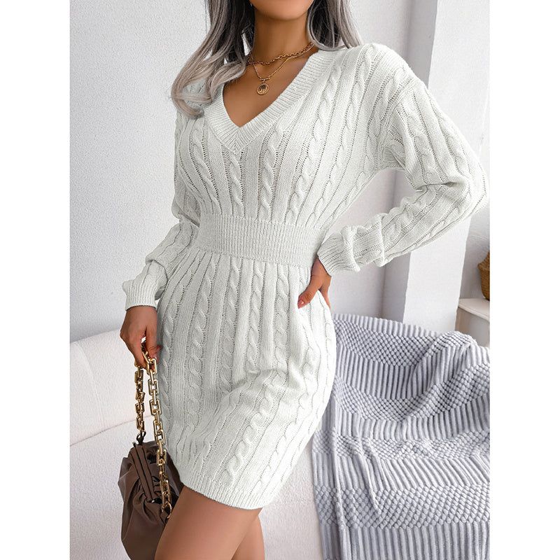 Dress V Neck Long Sleeve Bodycon Sweater Mini