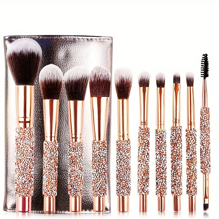 10PCS Luxury Crystal Makeup Brush Set for Face and Eyes