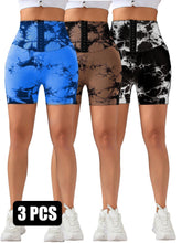 3 Pack Seamless Tie Dye High Waist Shorts Tummy Control