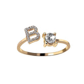 Adjustable Letter Ring with Zircon 26 Initial Design Women