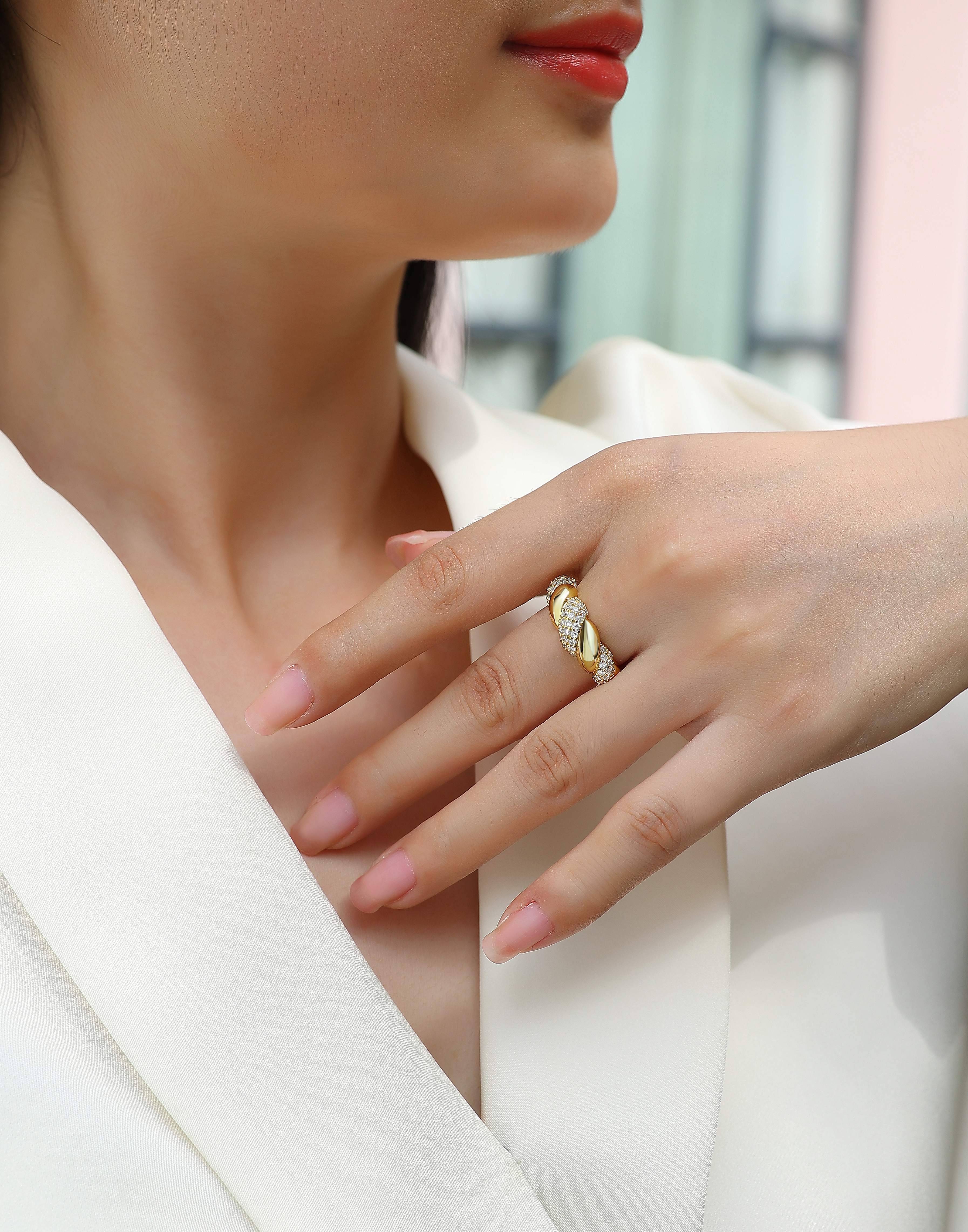 Sterling Silver Ring with Gold Plating and Moissanite