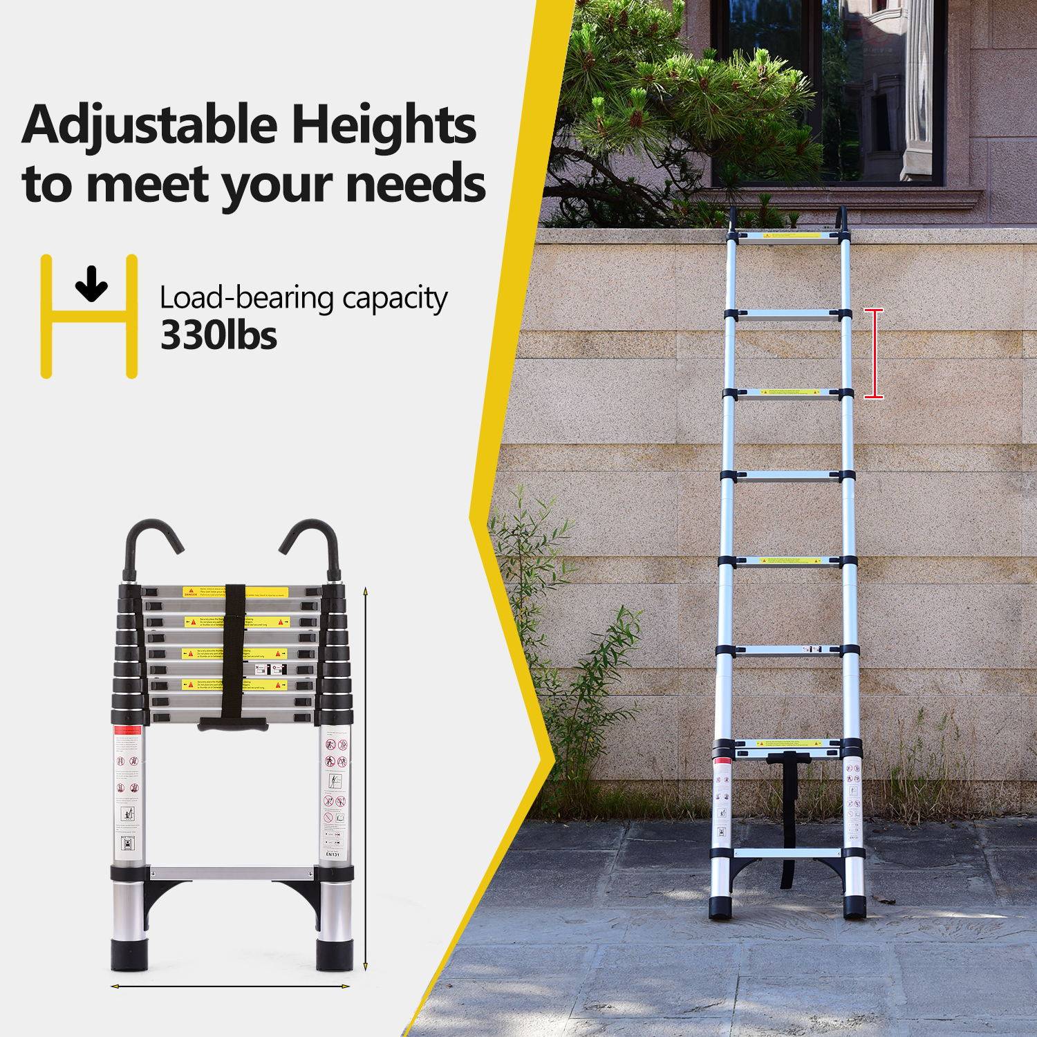 8.5FT Telescopic Folding Ladder Aluminum Adjustable