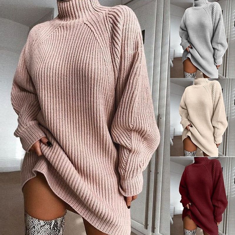 Womens Turtleneck Long Knit Sweater Dress Winter Warm