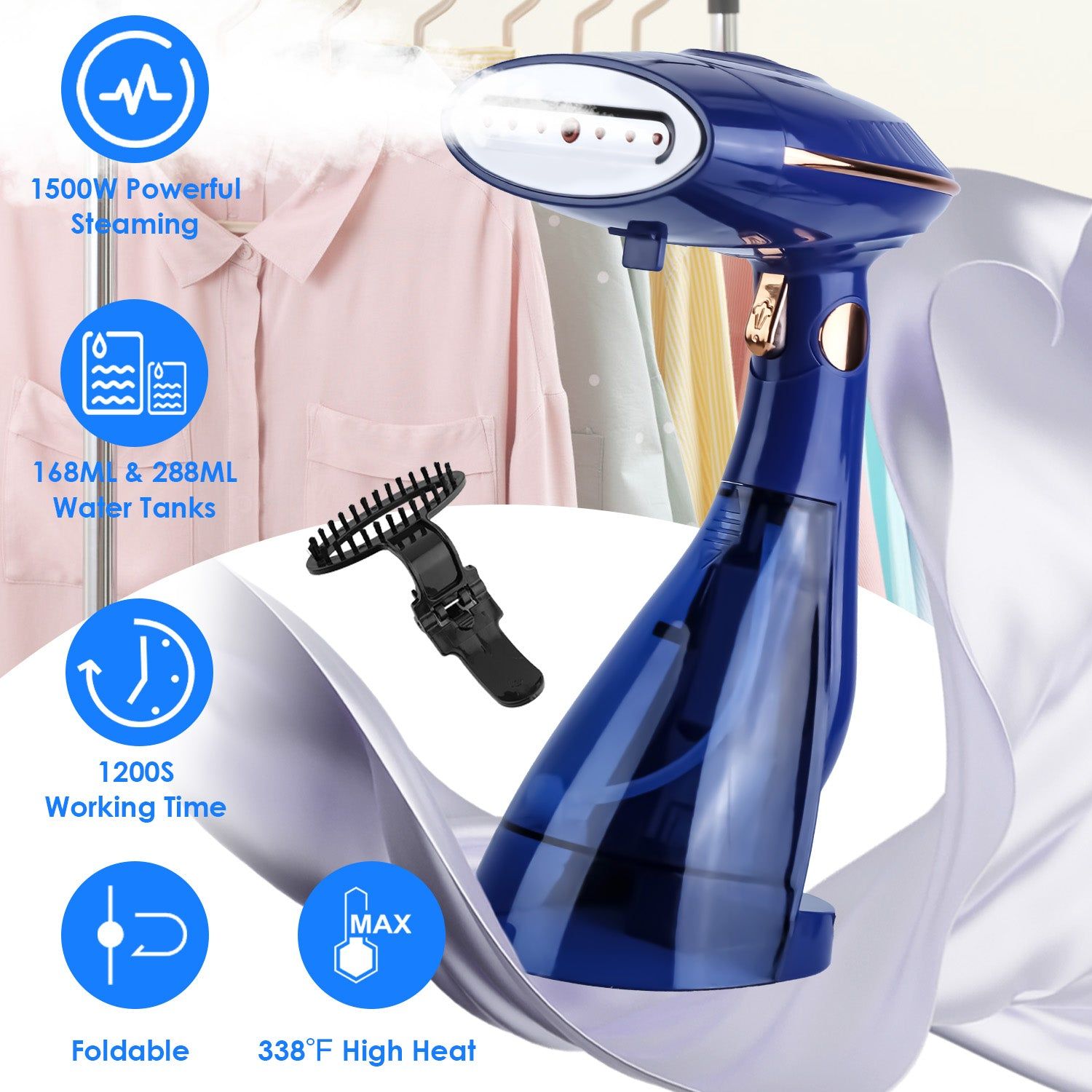 1500W 2 In 1 Portable Clothes Steamer With Dual Tanks