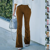 Womens High Waist Corduroy Flared Pants Slim Fit