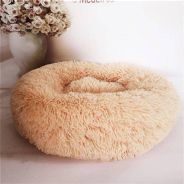 Round Donut Dog Bed Plush Washable with Anti Slip Base