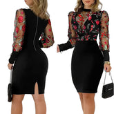 Sheer Bodycon Dress with Mock Neck and Mesh Panels