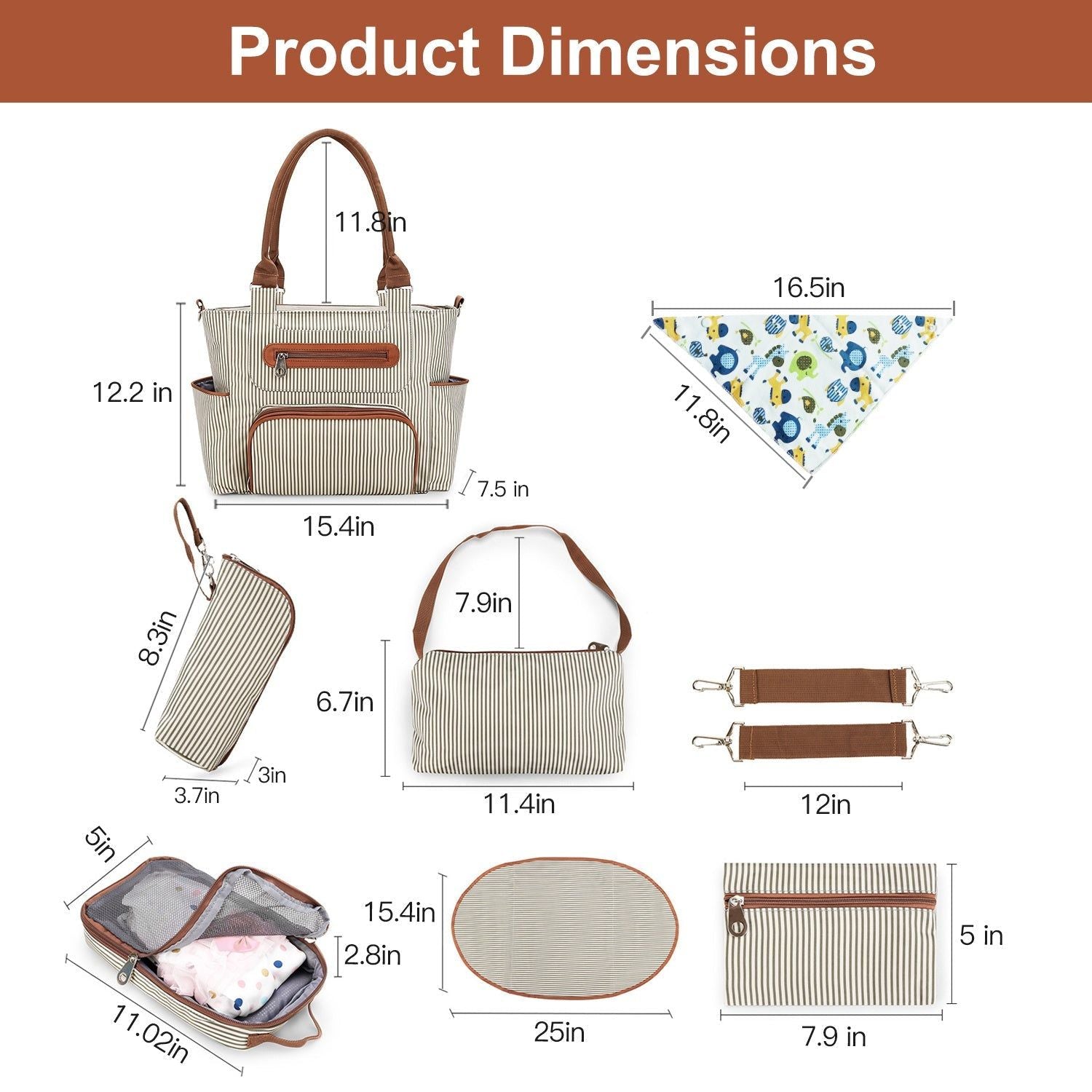 8Pcs Diaper Bags Set Multifunctional Baby Changing Kit