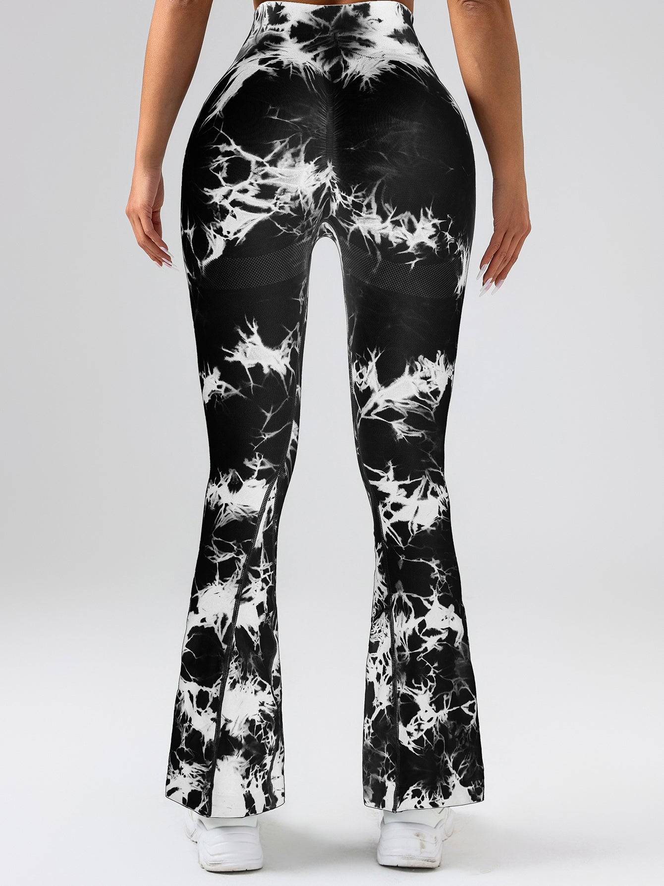 Womens High Waist Tie Dye Flare Leggings with Tummy Control