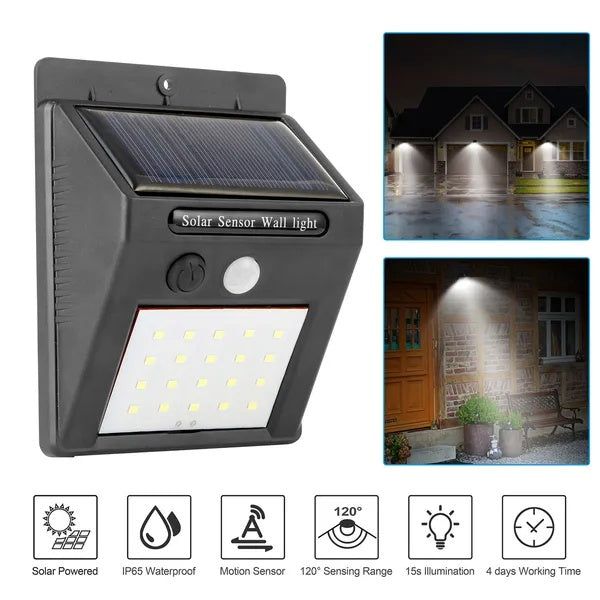 Solar Motion Sensor Light 20 LED Outdoor Security Lamp