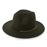 Women’s Wool Felt Jazz Hat Wide Brim Gold Buckle Design Autumn Winter Fashion Top Hat