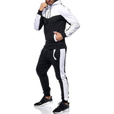 Men Hooded Color Block Cardigan Set With Trousers