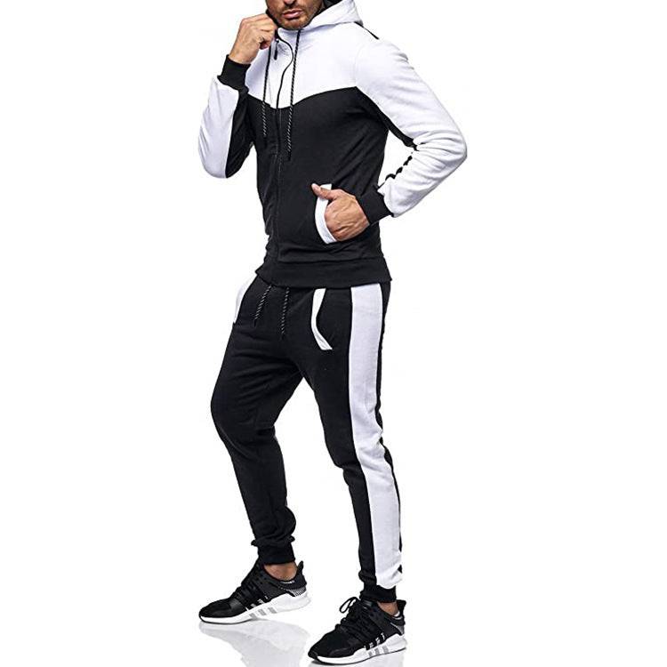 Men Hooded Color Block Cardigan Set With Trousers