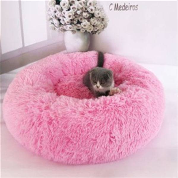 Round Donut Dog Bed Plush Washable with Anti Slip Base