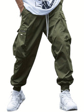 Mens Loose Fit Cargo Pants with Drawstring and Multi Pockets