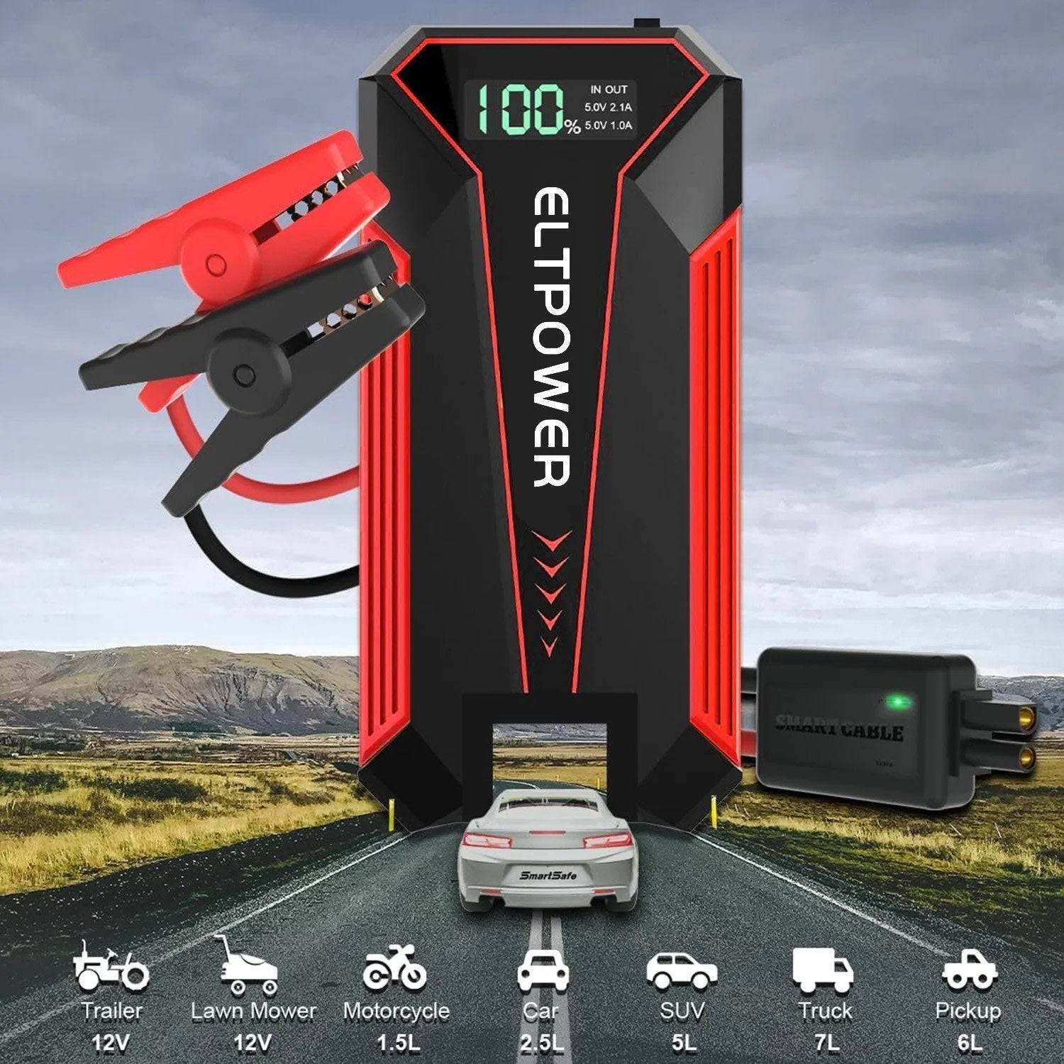 Portable Car Battery Jump Starter 2000A 4 In 1 Power Bank