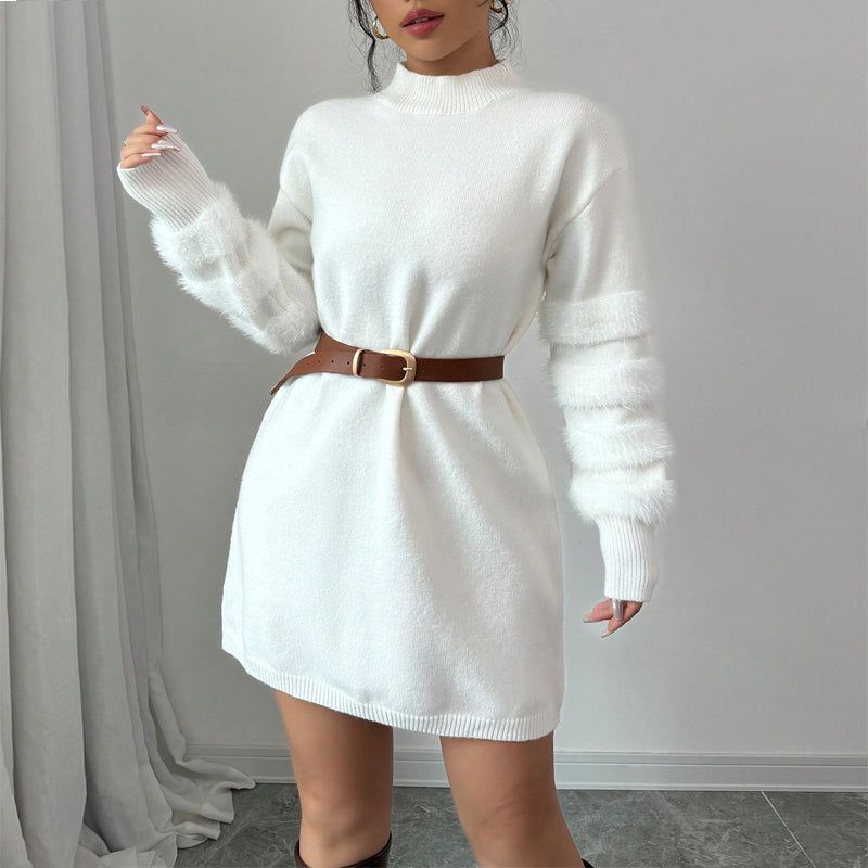 Womens Mini Dress A Line With Faux Fur Trim