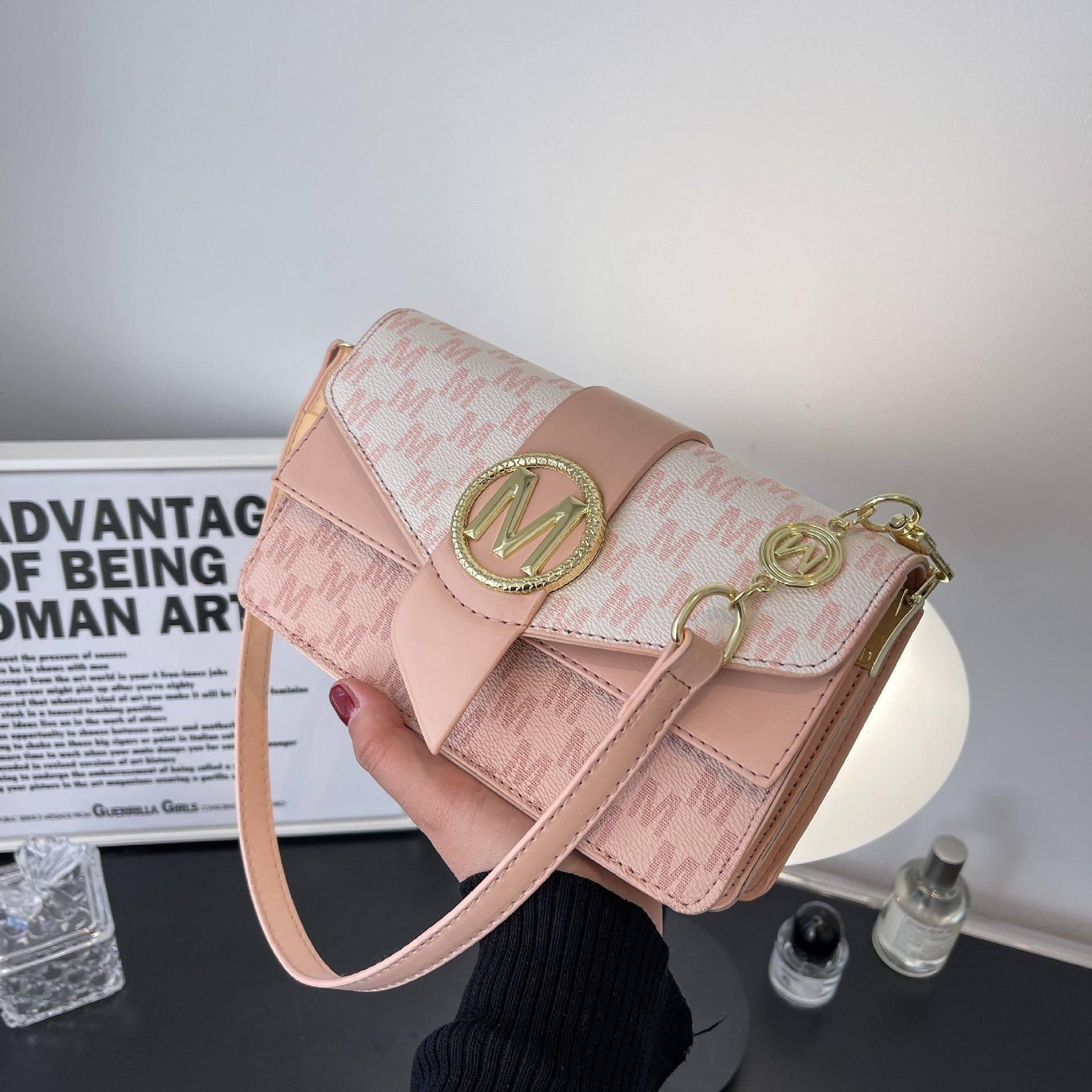 PU Flap Tote Bag Crossbody Letter Print Zipper Divider