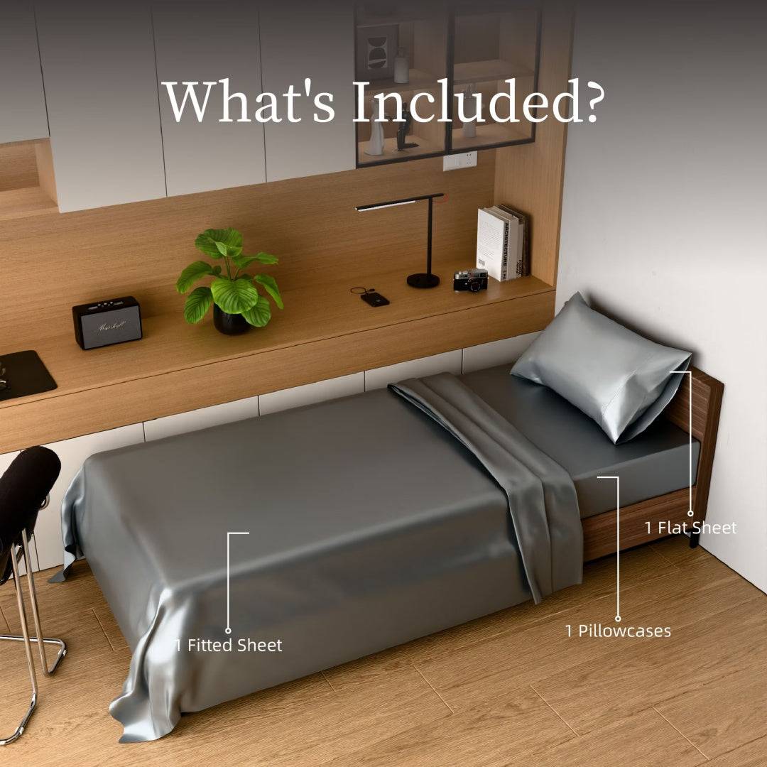 Twin Satin Bed Sheets Set 3 Piece Grey