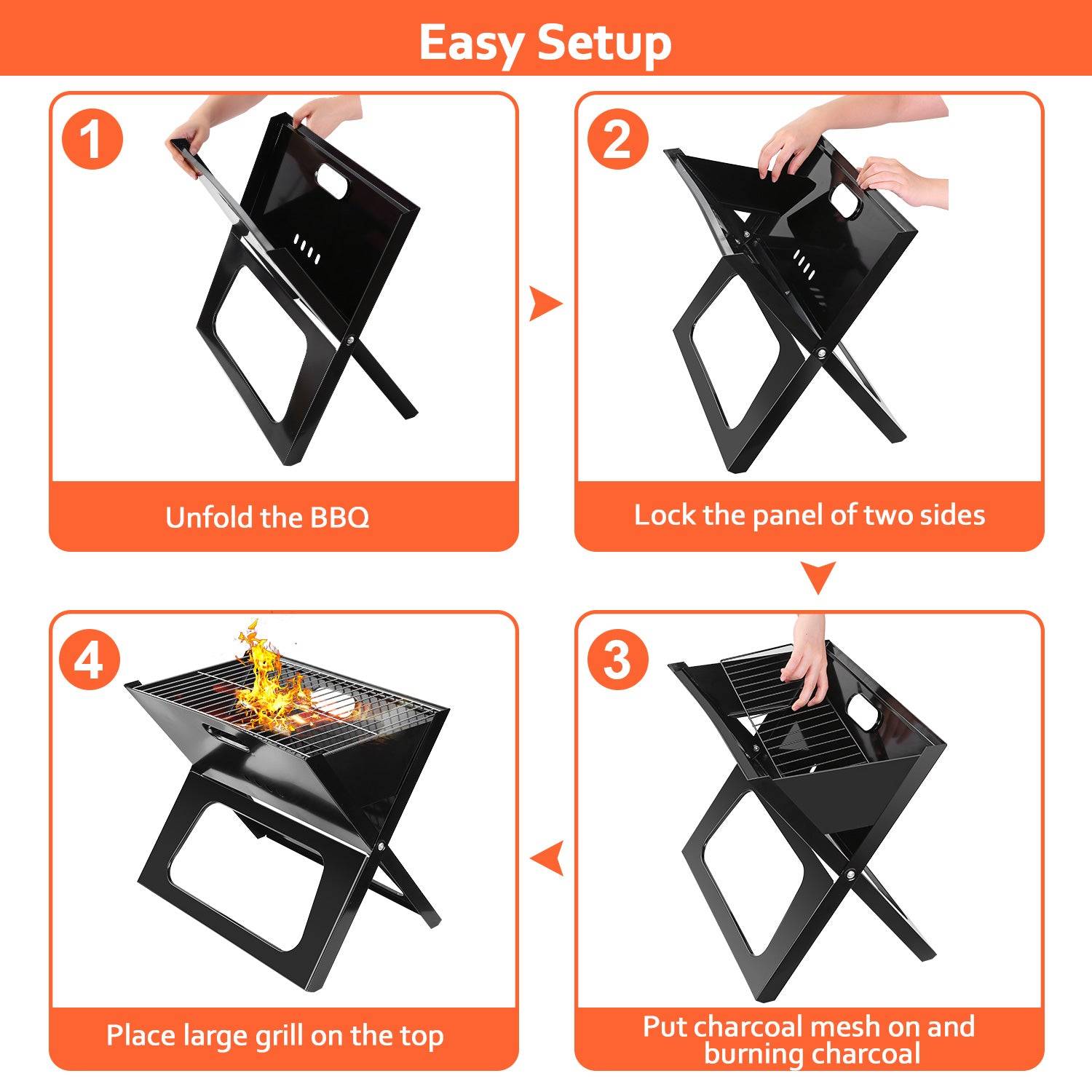 Portable Charcoal Grill Foldable BBQ for Outdoor Cooking
