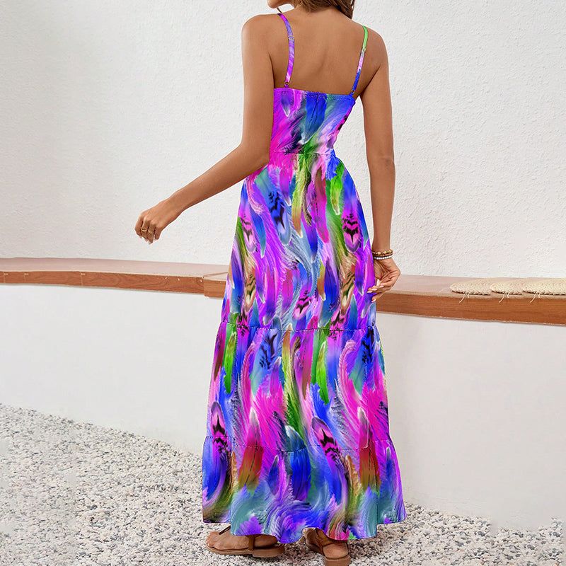 Boho Floral Maxi Dress Sleeveless With Spaghetti Straps