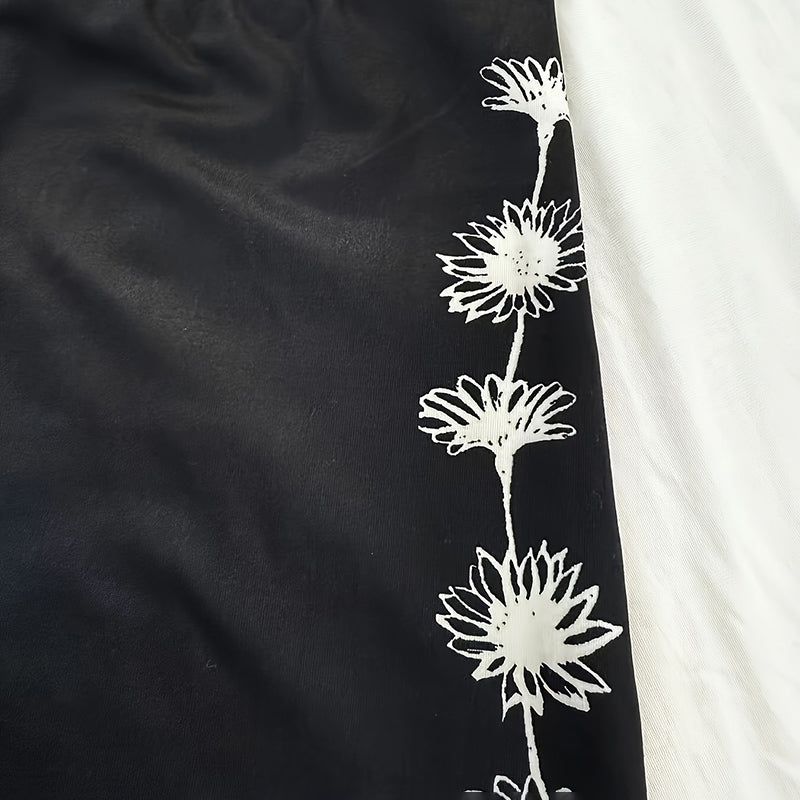 Floral Two Piece Set Side Slit Top With Stretch Shorts