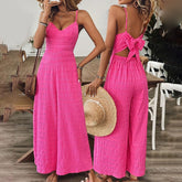Elegant Pink Sleeveless Jumpsuit with V Neck Palazzo Pants