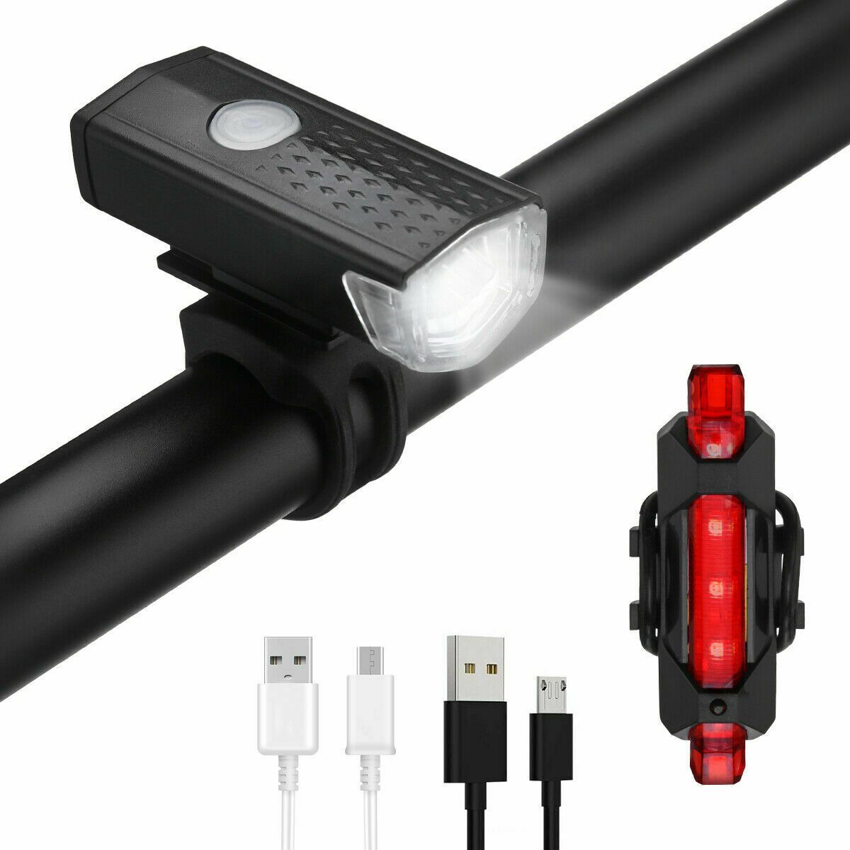 USB Rechargeable Bike Lights Set With Front And Rear LED