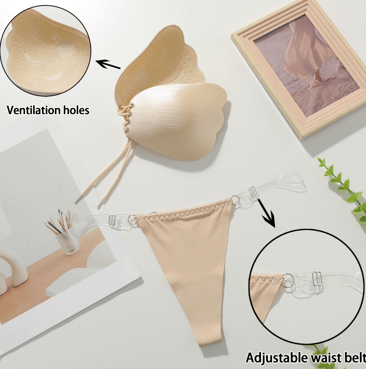 Adhesive Strapless Bras and Panties Push Up Set