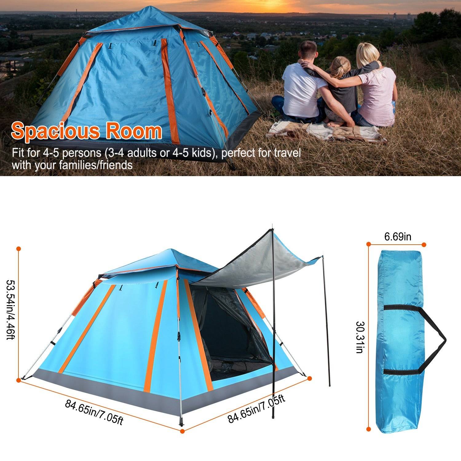 Camping Tent 4 5 Person Waterproof With Mosquito Net
